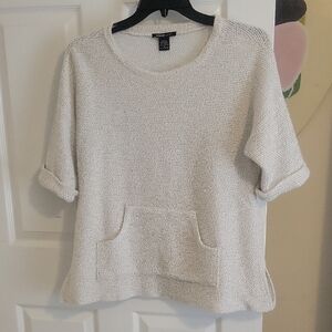 Robert Louis SzM Casual Cream Knit Cotton blend scoop neck Sweater with Pockets